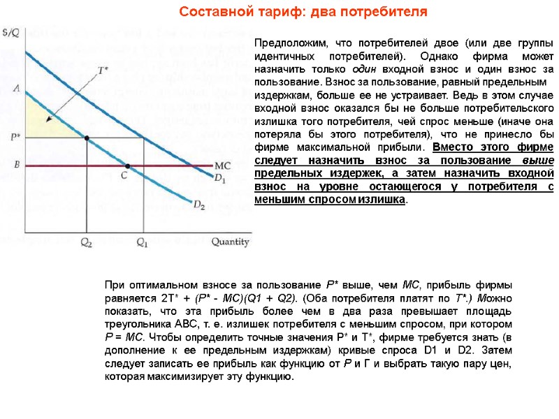 Составной тариф: два потребителя Предположим, что потребителей двое (или две группы идентичных потребителей). Однако